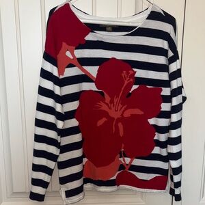 Tommy Bahama Navy & White Striped Sweater with Red Floral Accent